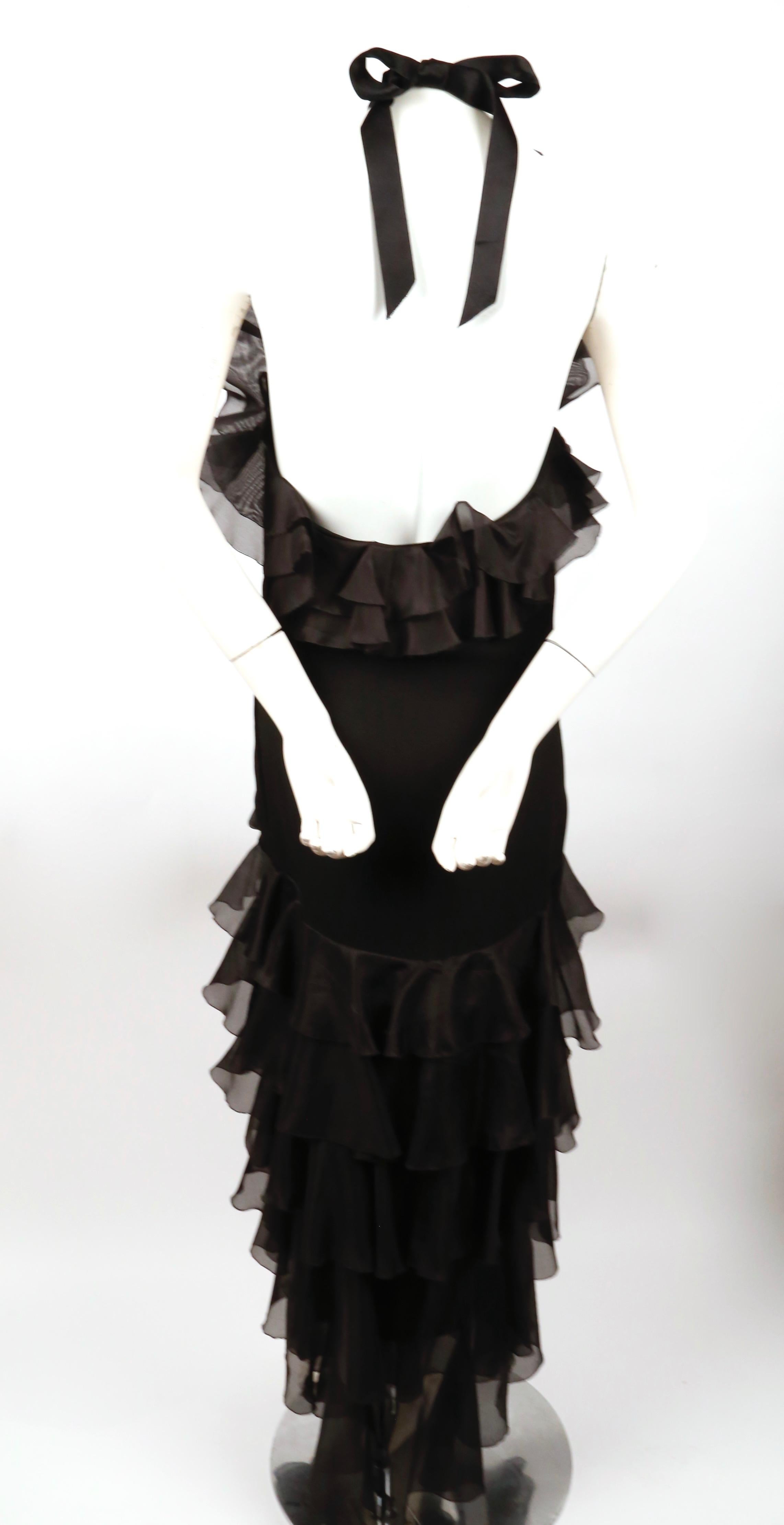 Black 1984 YVES SAINT LAURENT crepe dress with organza ruffles