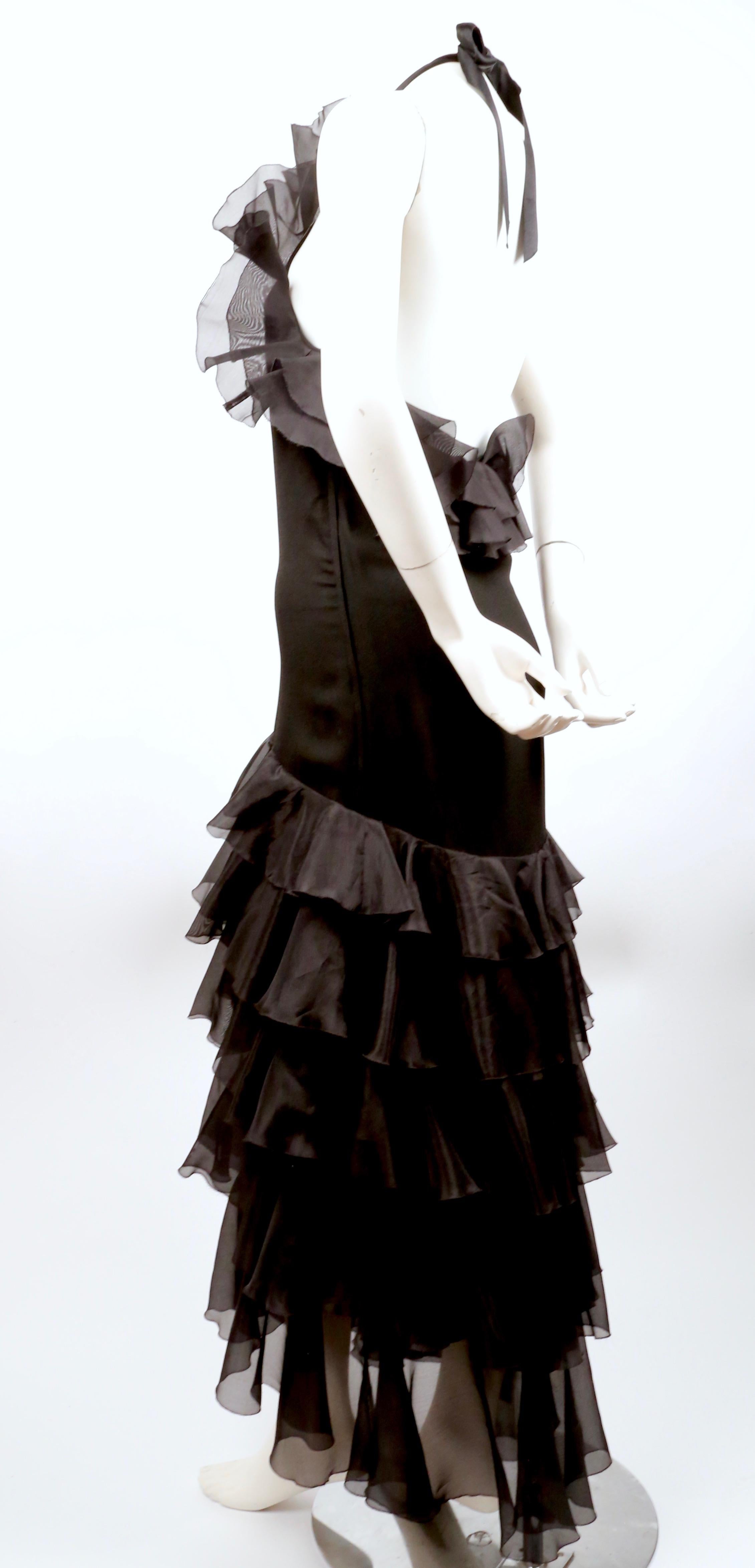 1984 YVES SAINT LAURENT crepe dress with organza ruffles In Good Condition In San Fransisco, CA