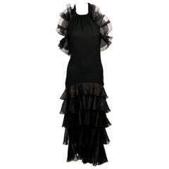 1984 YVES SAINT LAURENT crepe dress with organza ruffles