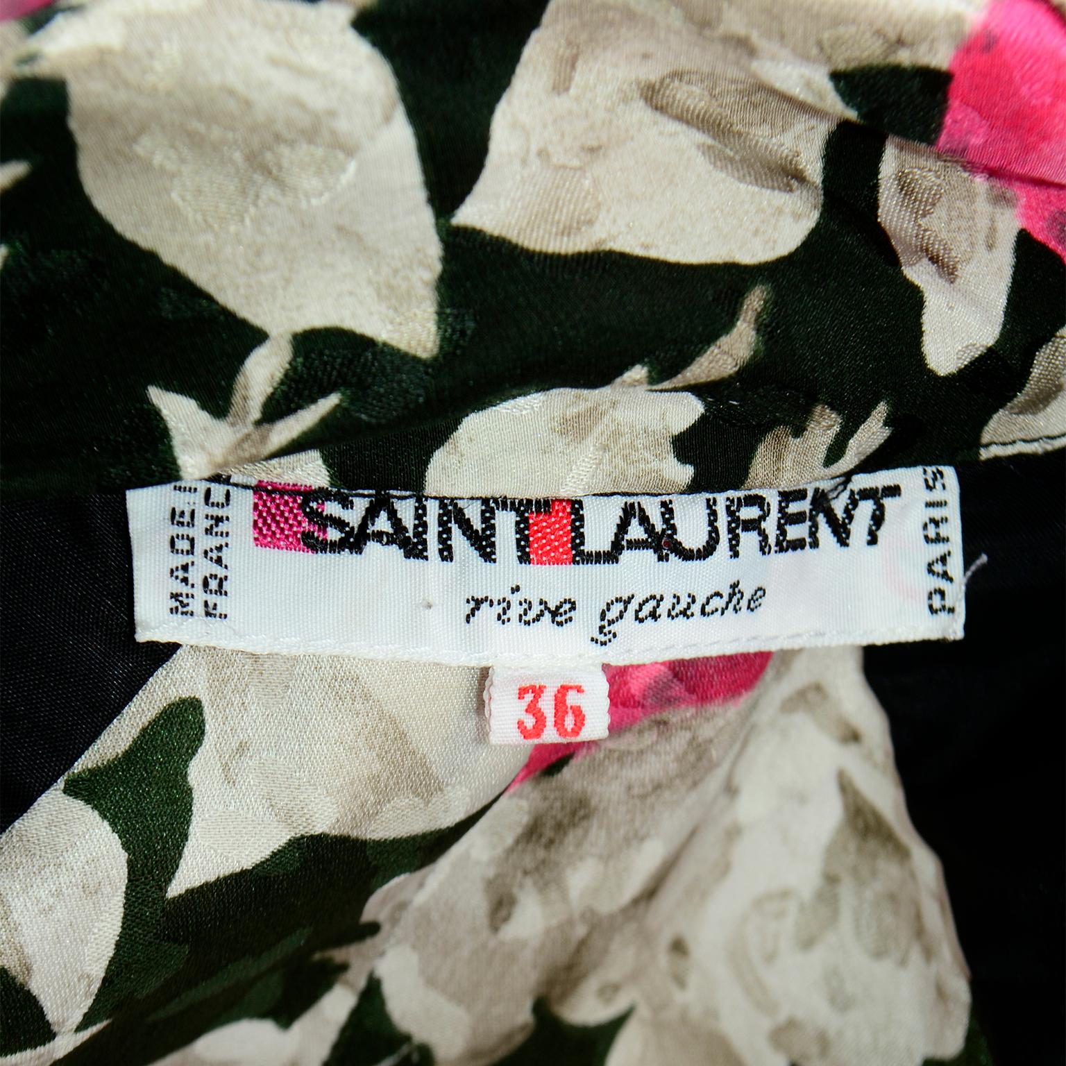 1984 Yves Saint Laurent Floral Silk Runway Dress w Black Velvet Trim  For Sale 5