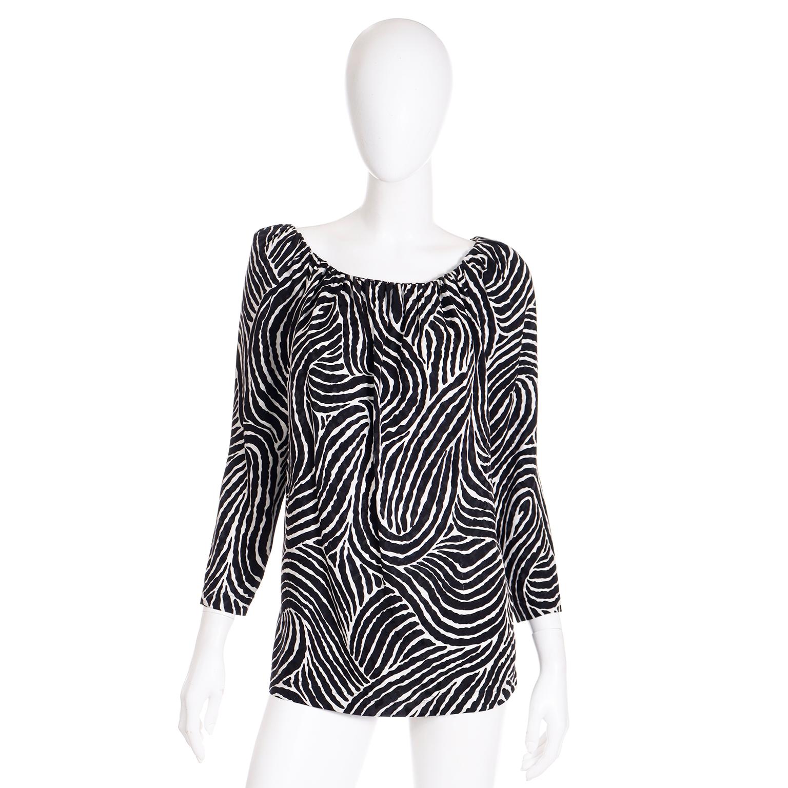 1984 Yves Saint Laurent Runway 2 piece Abstract Black Stripe Silk Dress For Sale 4
