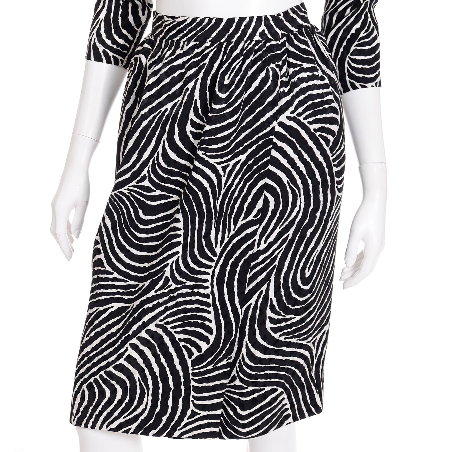 1984 Yves Saint Laurent Runway 2 piece Abstract Black Stripe Silk Dress For Sale 5