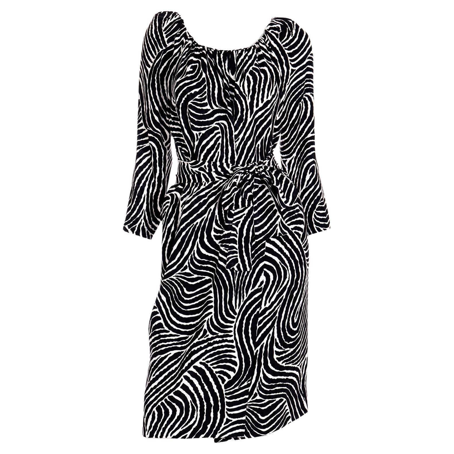 1984 Yves Saint Laurent Runway 2 piece Abstract Black Stripe Silk Dress For Sale