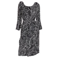 Vintage 1984 Yves Saint Laurent Runway 2 piece Abstract Black Stripe Silk Dress