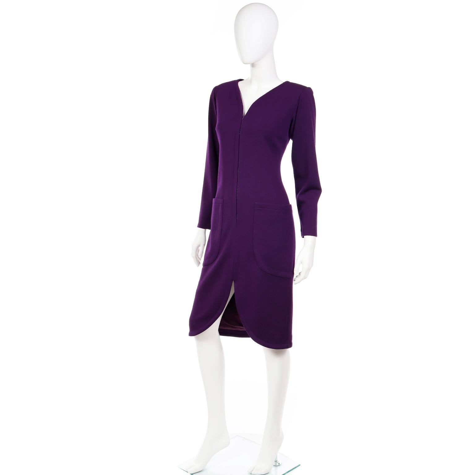 Women's 1984 Yves Saint Laurent Vintage Purple Zip Front Runway Dress For Sale
