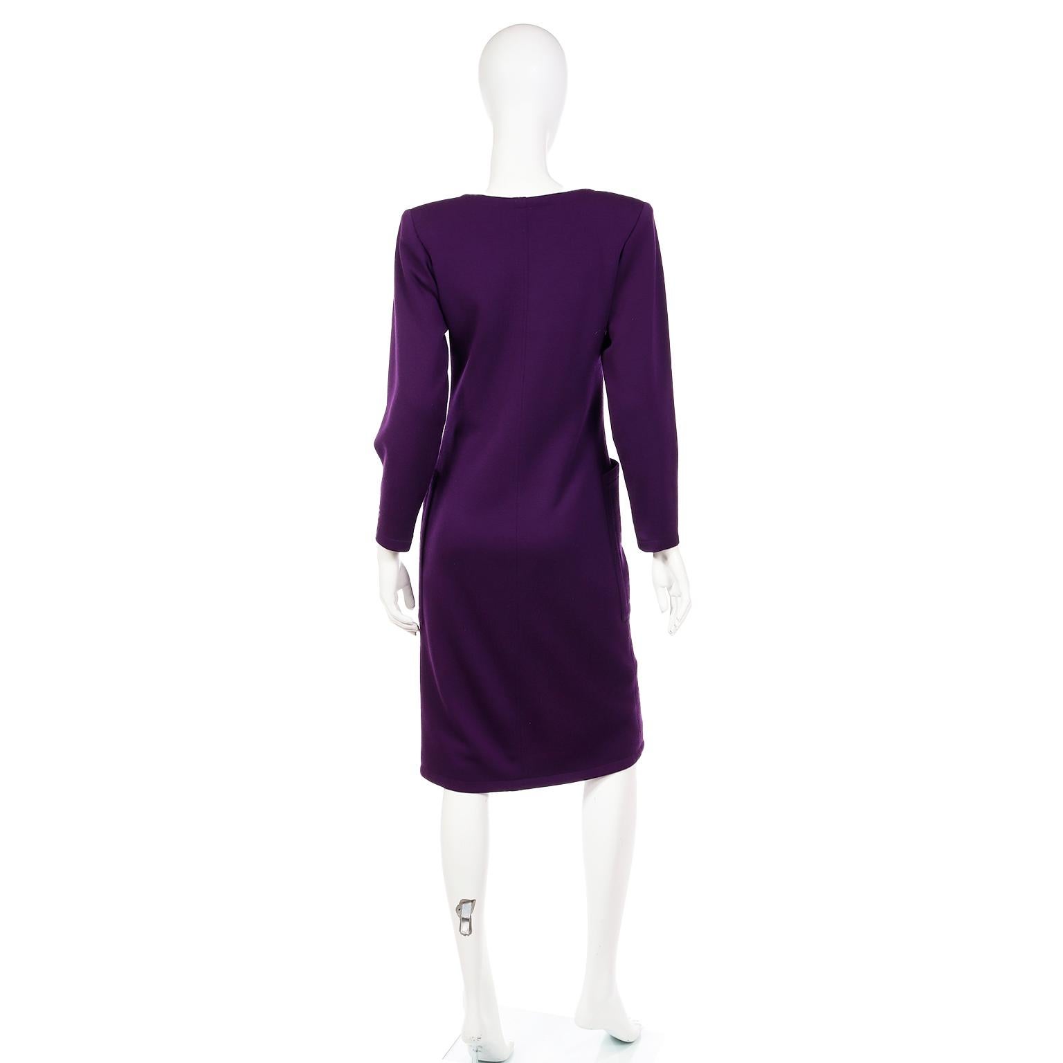 1984 Yves Saint Laurent Vintage Purple Zip Front Runway Dress For Sale 1