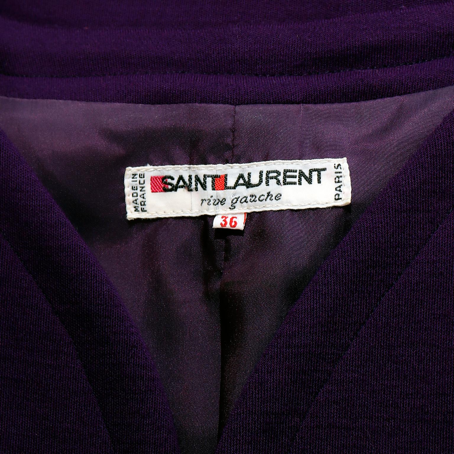 1984 Yves Saint Laurent Vintage Purple Zip Front Runway Dress For Sale 5