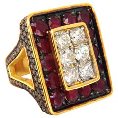 19.84ct Natural Diamonds Ruby Mens Ring 18kt Big & Tall Boxer Deco Grand