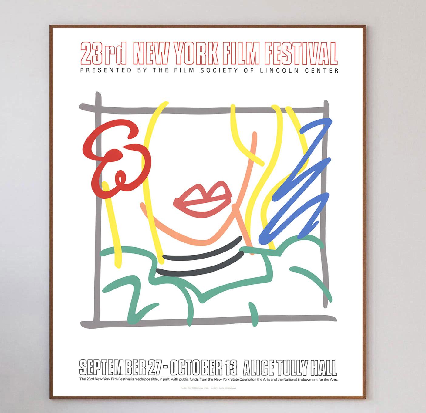 Schönes Plakat für das 8. New York Film Festival, das vom 27. September bis 13. Oktober 1985 in der Alice Tully Hall im Lincoln Center stattfand. Die Arbeit 