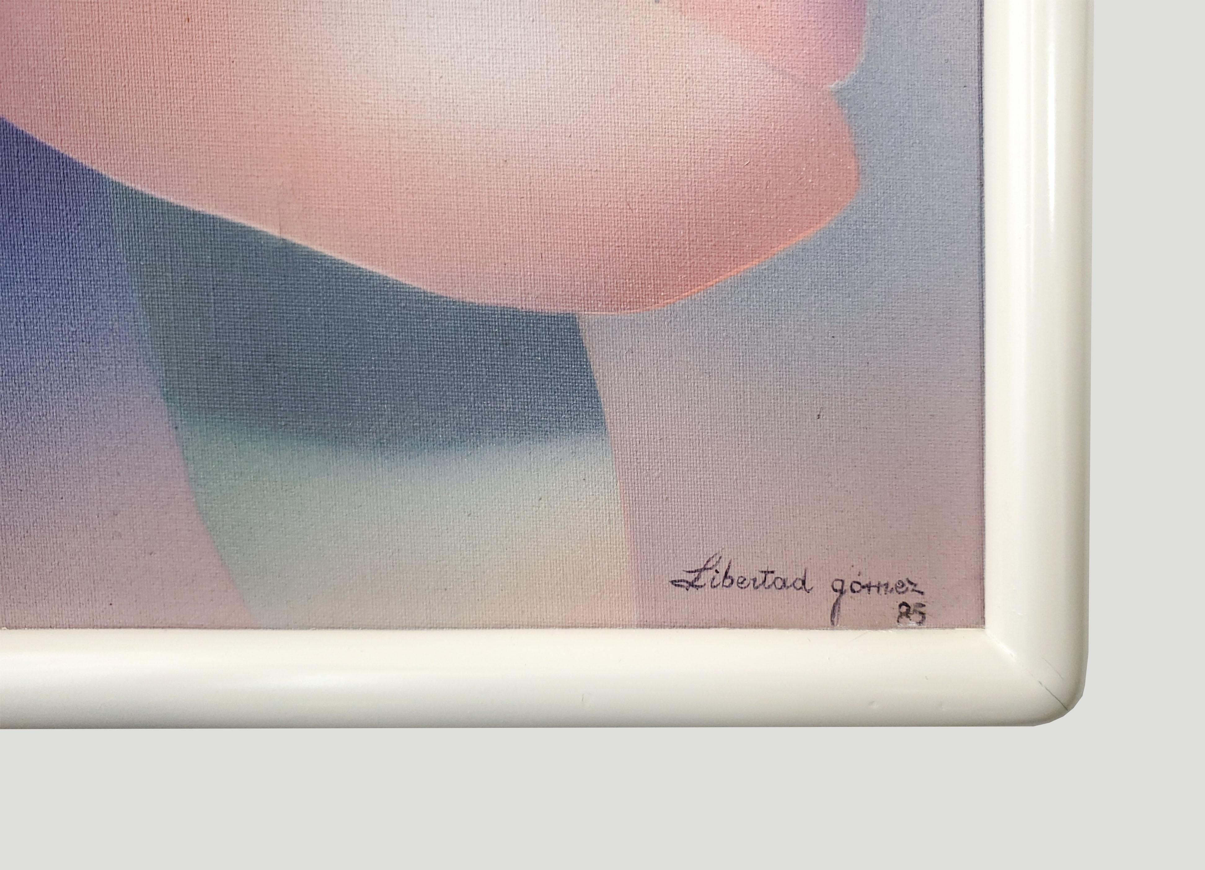 1985 Acrylic Airbrush Painting on Linen by Listed Artist Libertad Gomez - Signed For Sale 4