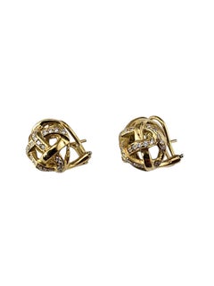 1985 Angela Cummings 18K Yellow Gold Diamond Knot Earrings #25685