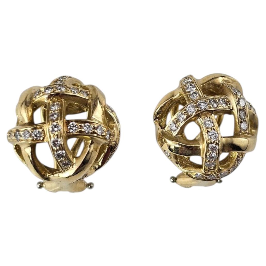 1985 Angela Cummings 18K Yellow Gold Diamond Knot Earrings #25685