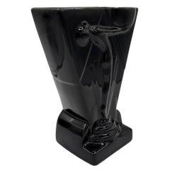 1985 Art Deco Black Pottery Vase Nude Figurine Sculpture Vase by Pelzman Design