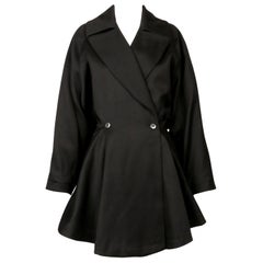 Vintage 1985 AZZEDINE ALAIA black gabardine wool RUNWAY coat
