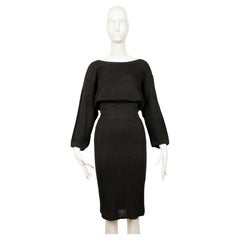 1985 AZZEDINE ALAIA black linen dress with elasticized waist & cut out back