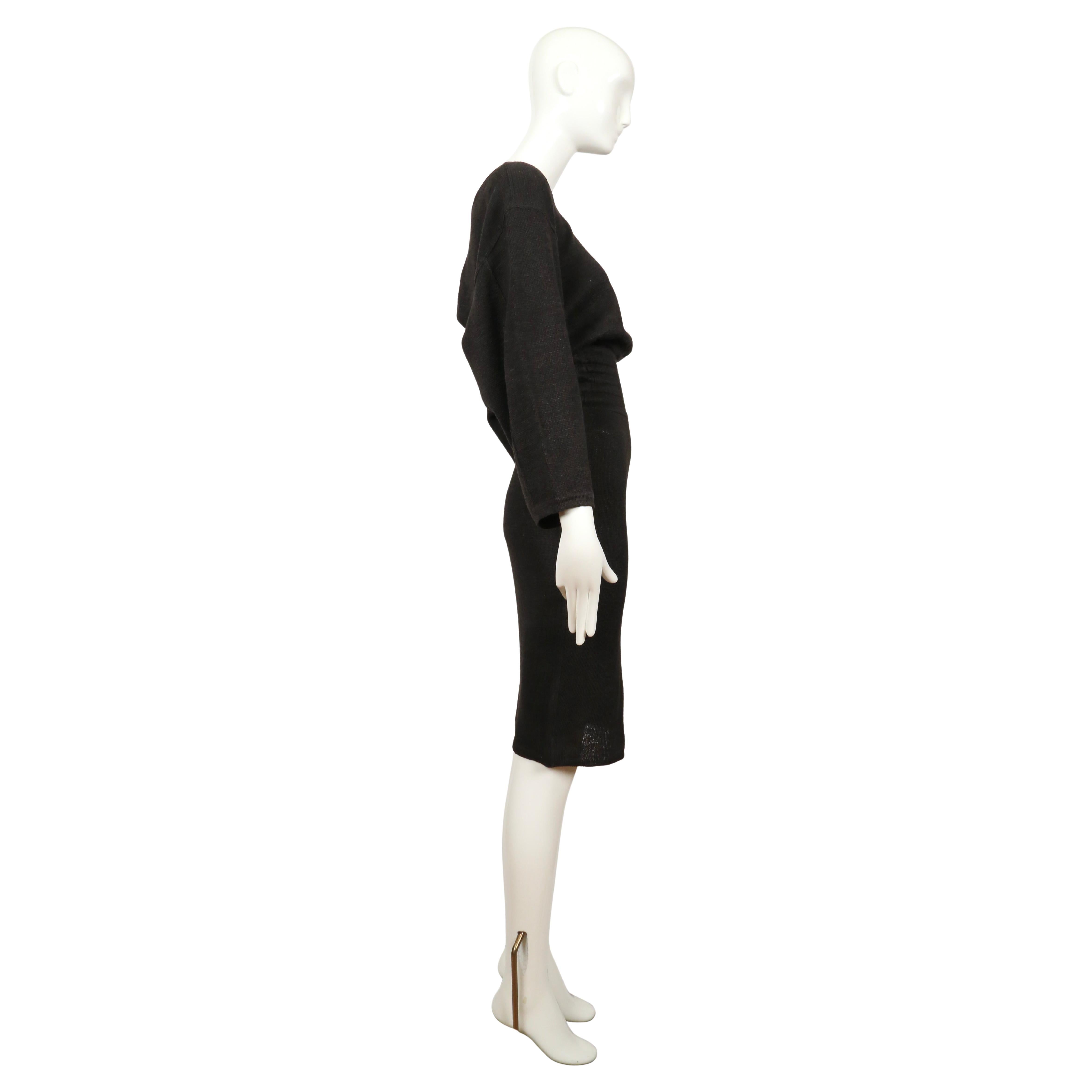 1985 AZZEDINE ALAIA black linen dress with elasticized waist & cut out back In Good Condition For Sale In San Fransisco, CA