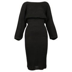 1985 AZZEDINE ALAIA black linen dress with elasticized waist & cut out back