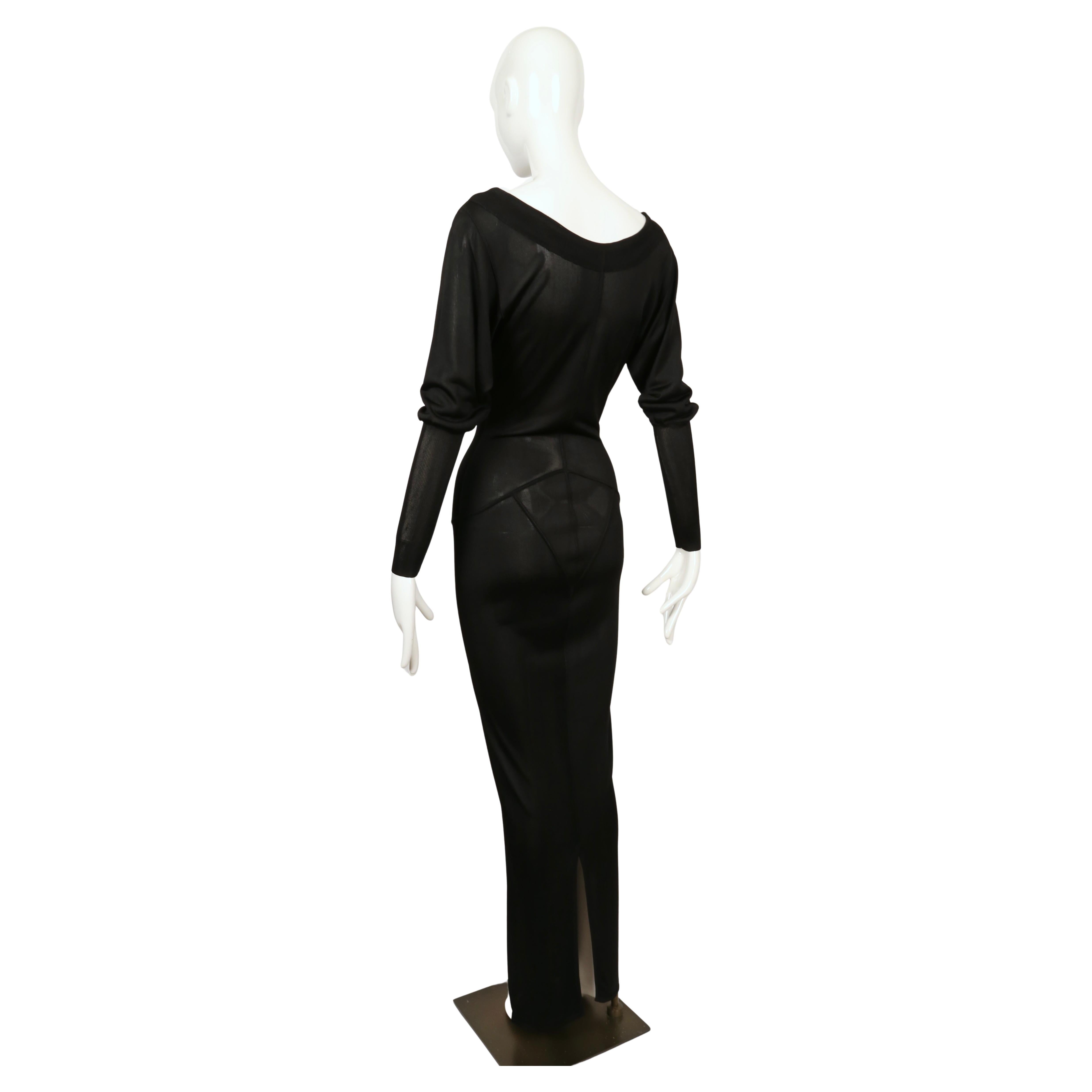 1985 AZZEDINE ALAIA black long sleeveless dress with pointelle knit accents For Sale 6
