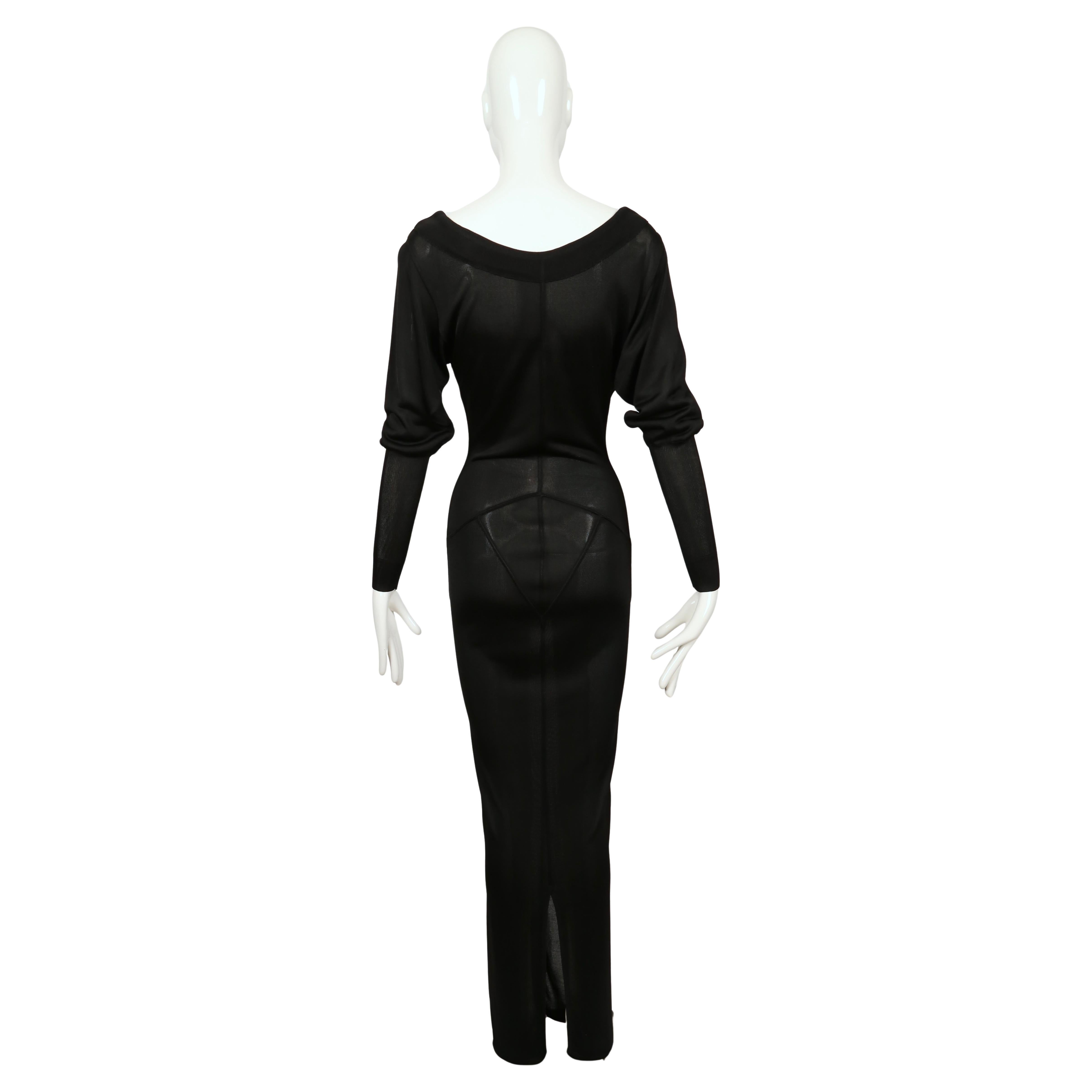 1985 AZZEDINE ALAIA black long sleeveless dress with pointelle knit accents For Sale 7