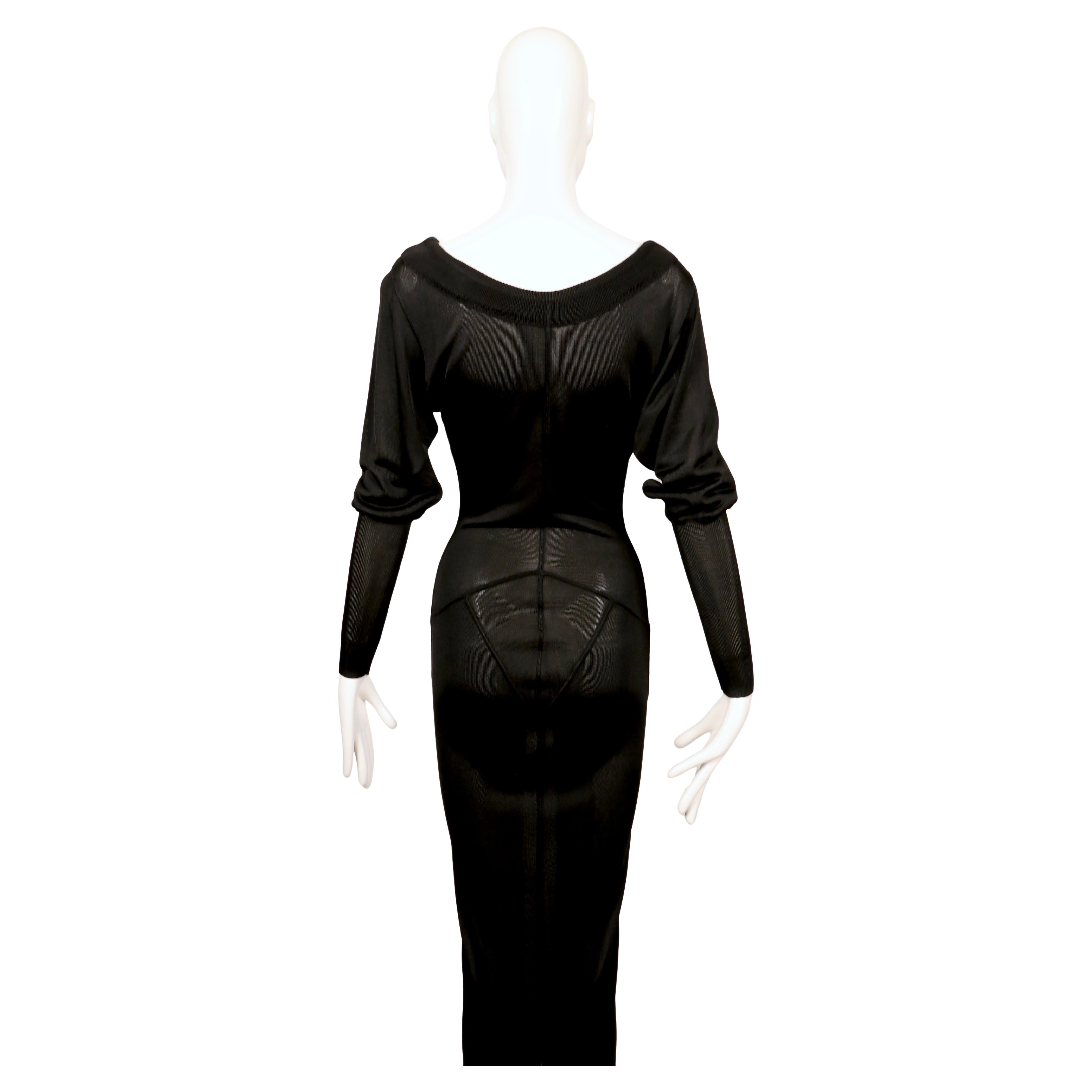 1985 AZZEDINE ALAIA black long sleeveless dress with pointelle knit accents For Sale 8