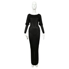 1985 AZZEDINE ALAIA black long sleeve RUNWAY dress with pointelle knit accents