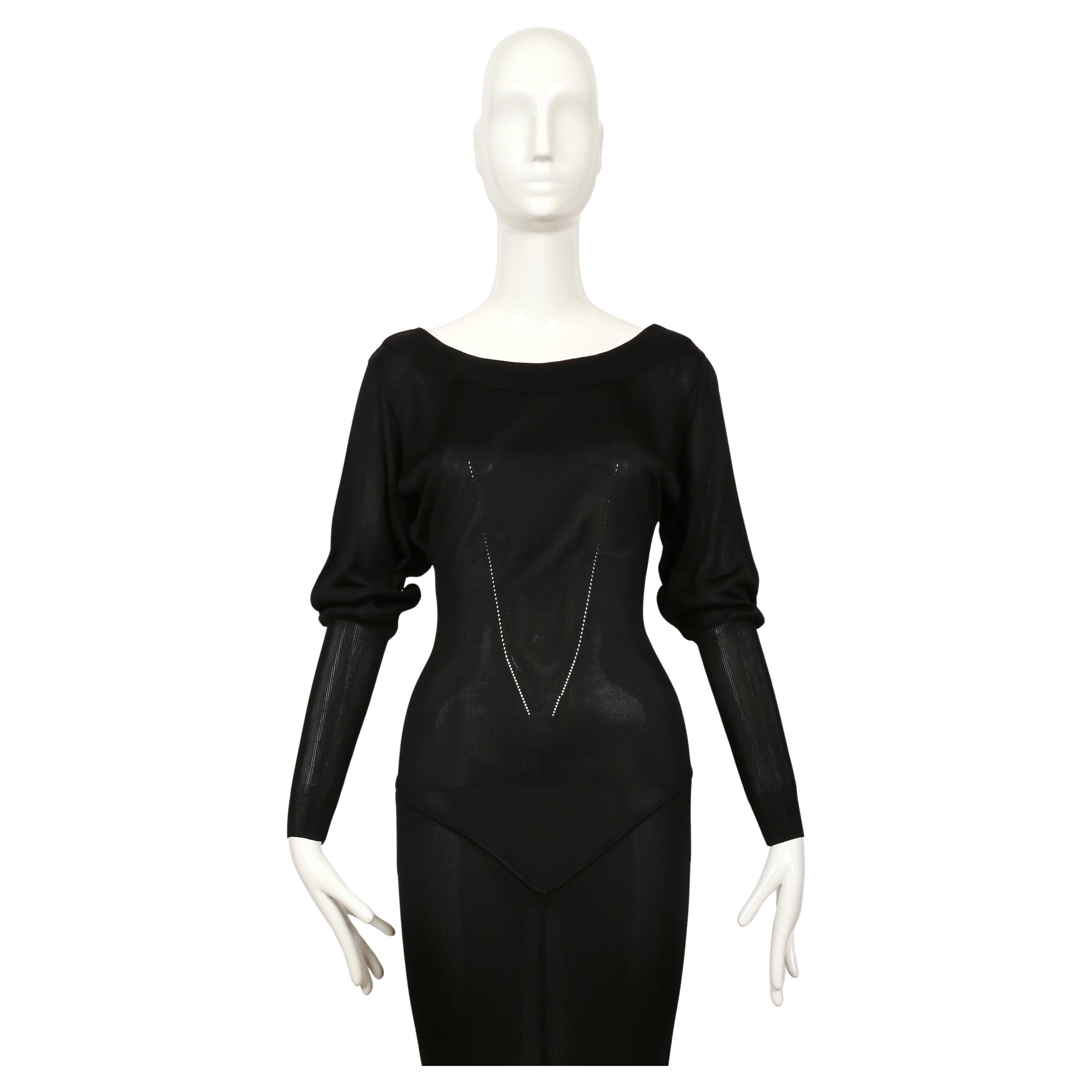 Black 1985 AZZEDINE ALAIA black long sleeveless dress with pointelle knit accents For Sale