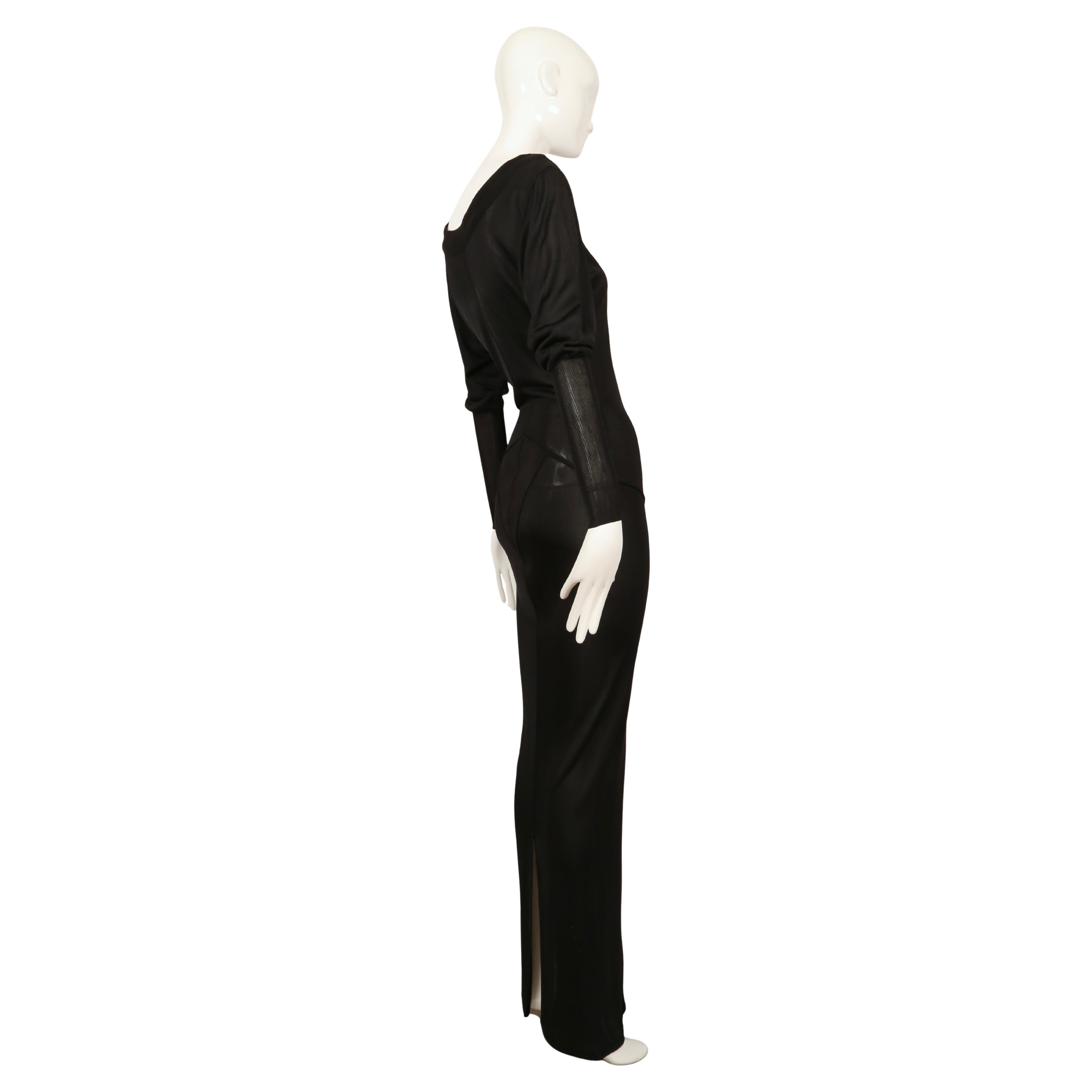 1985 AZZEDINE ALAIA black long sleeveless dress with pointelle knit accents For Sale 1