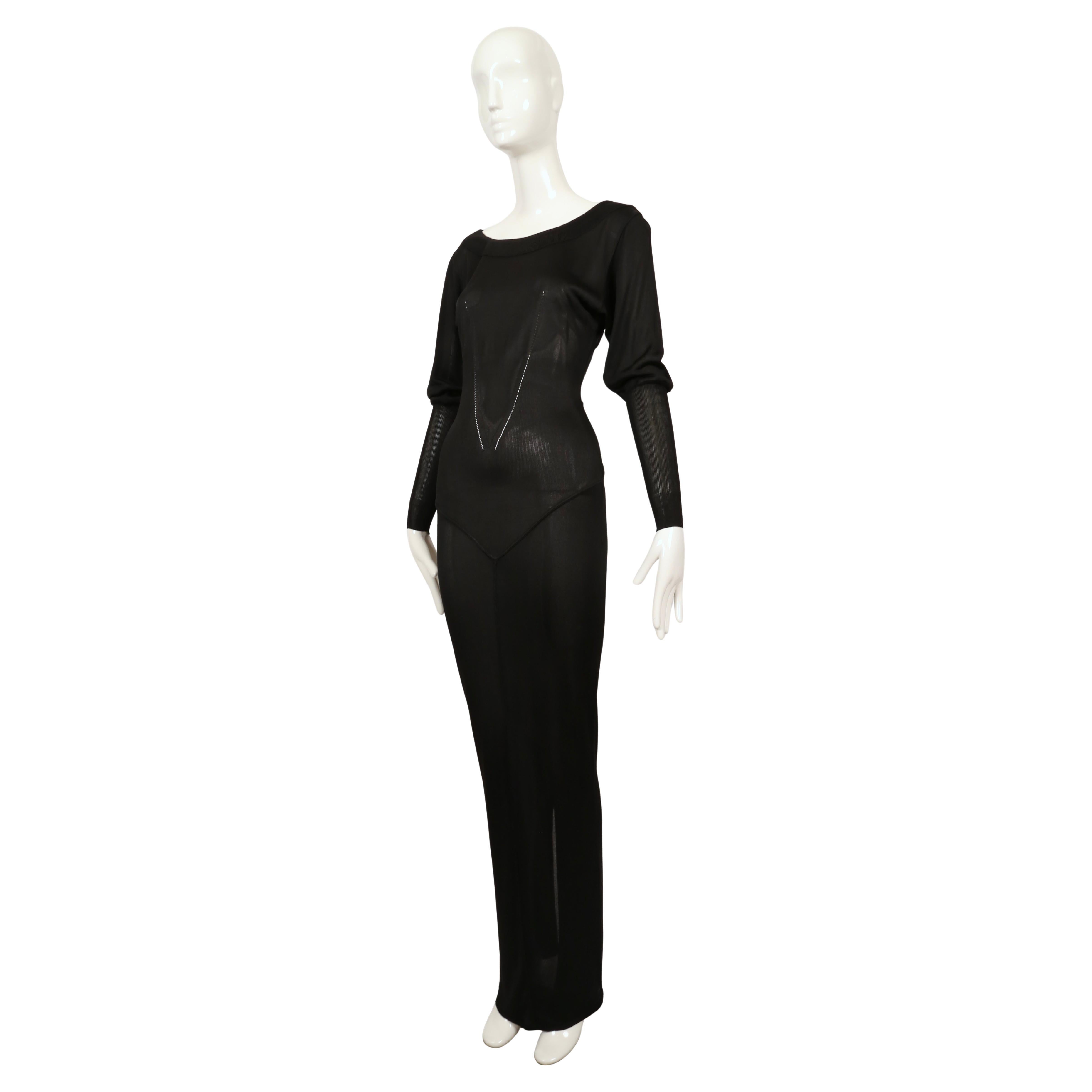 1985 AZZEDINE ALAIA black long sleeveless dress with pointelle knit accents For Sale 2