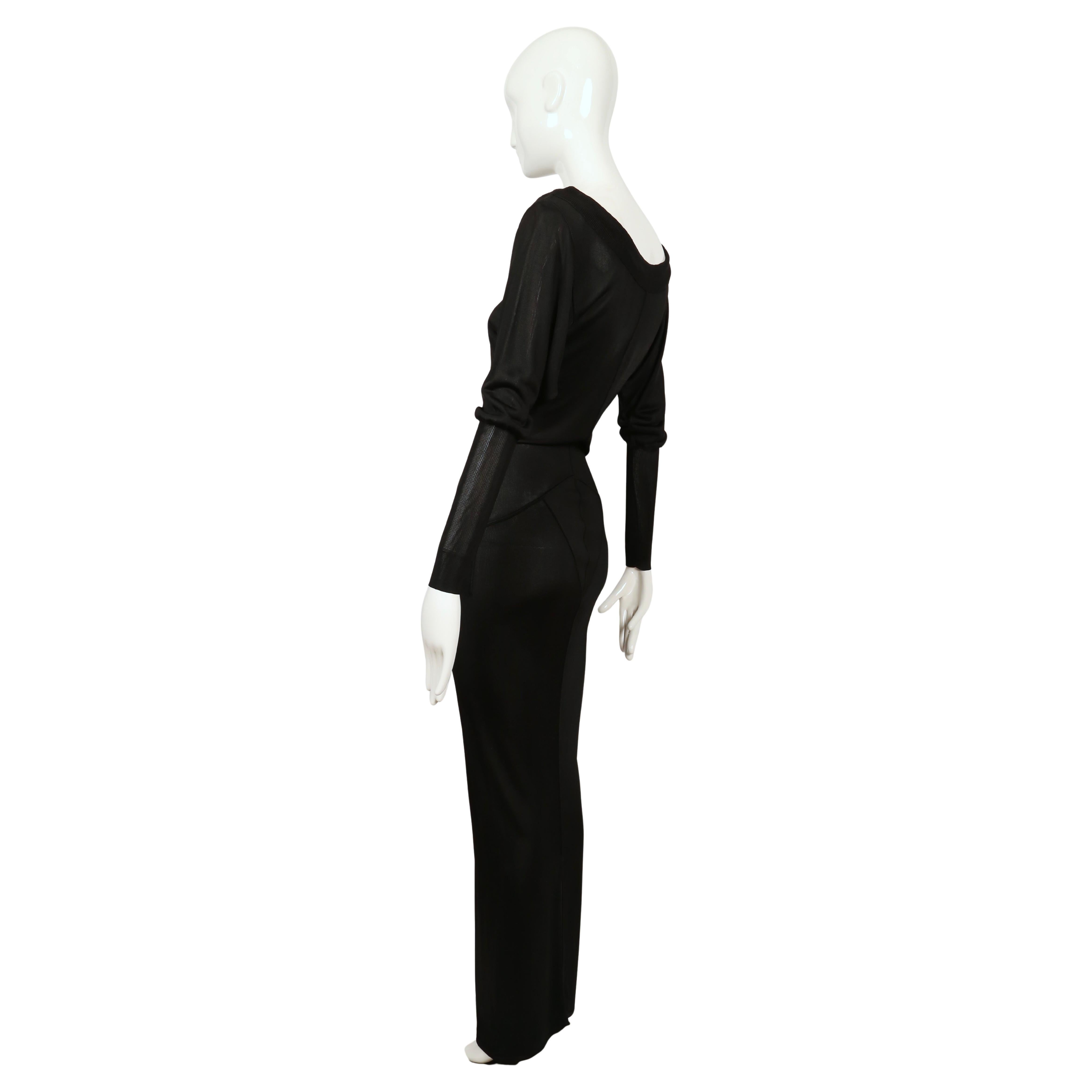 1985 AZZEDINE ALAIA black long sleeveless dress with pointelle knit accents For Sale 4
