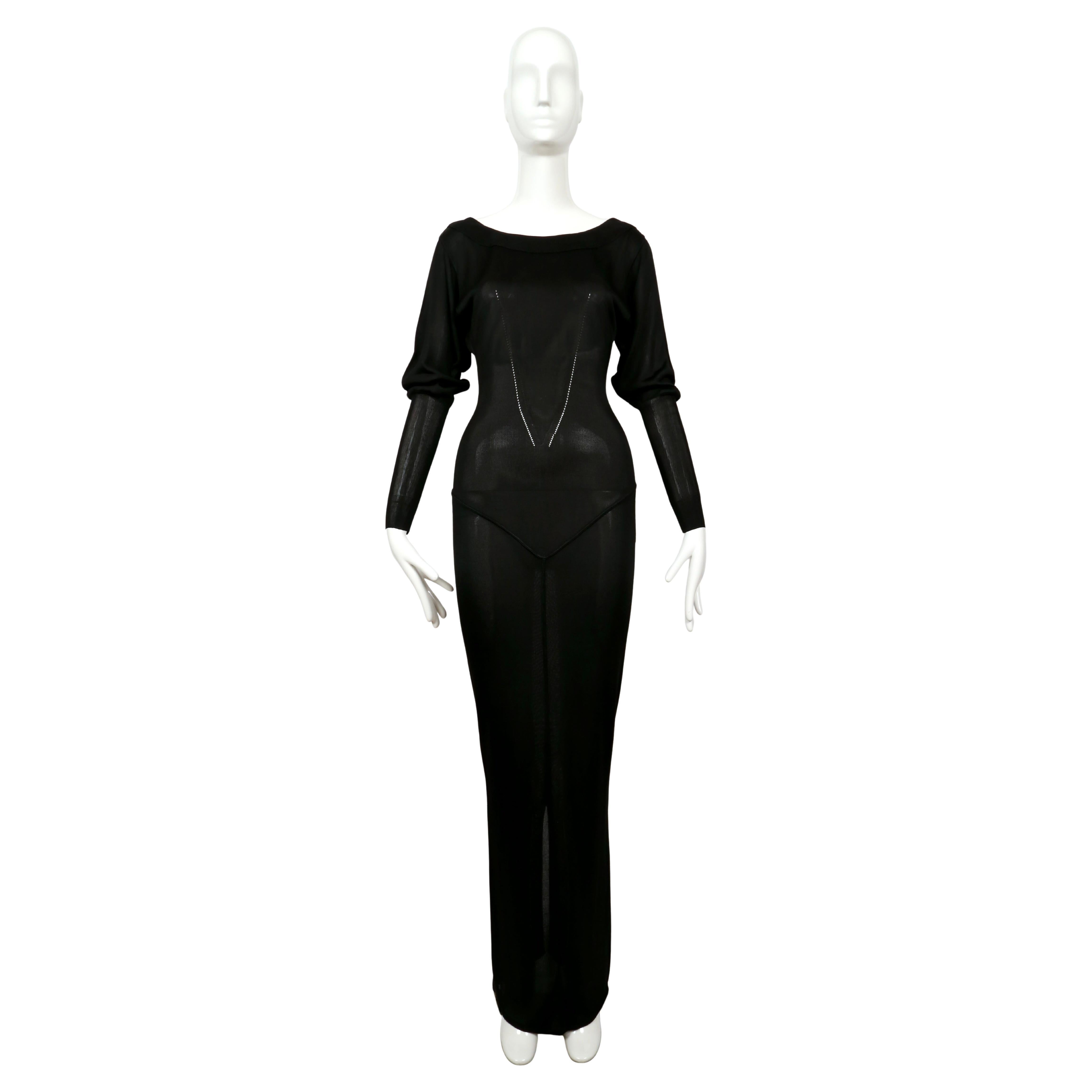 1985 AZZEDINE ALAIA black long sleeveless dress with pointelle knit accents For Sale