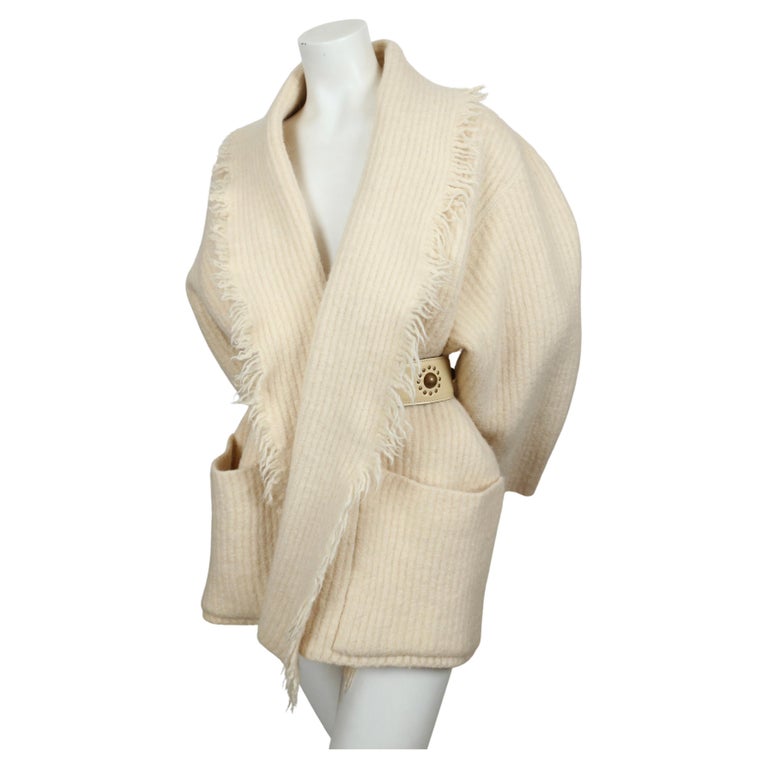 1985 AZZEDINE ALAIA cream alpaca wool sweater jacket In Good Condition For Sale In San Fransisco, CA