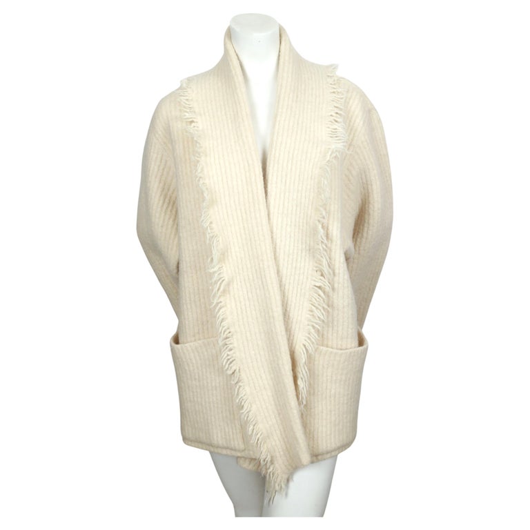 1985 AZZEDINE ALAIA cream alpaca wool sweater jacket For Sale 1