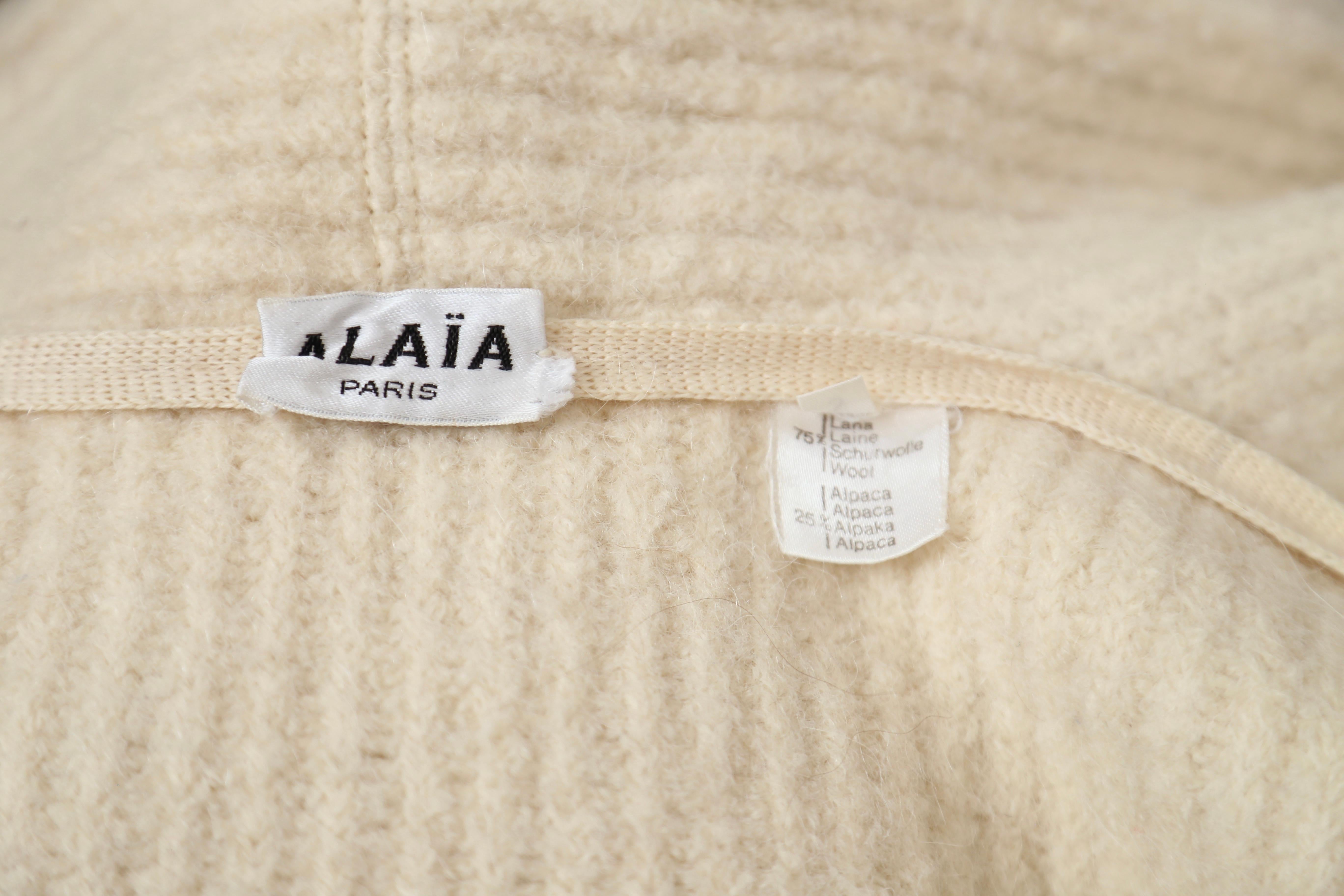 1985 AZZEDINE ALAIA cream alpaca wool sweater jacket In Good Condition In San Fransisco, CA