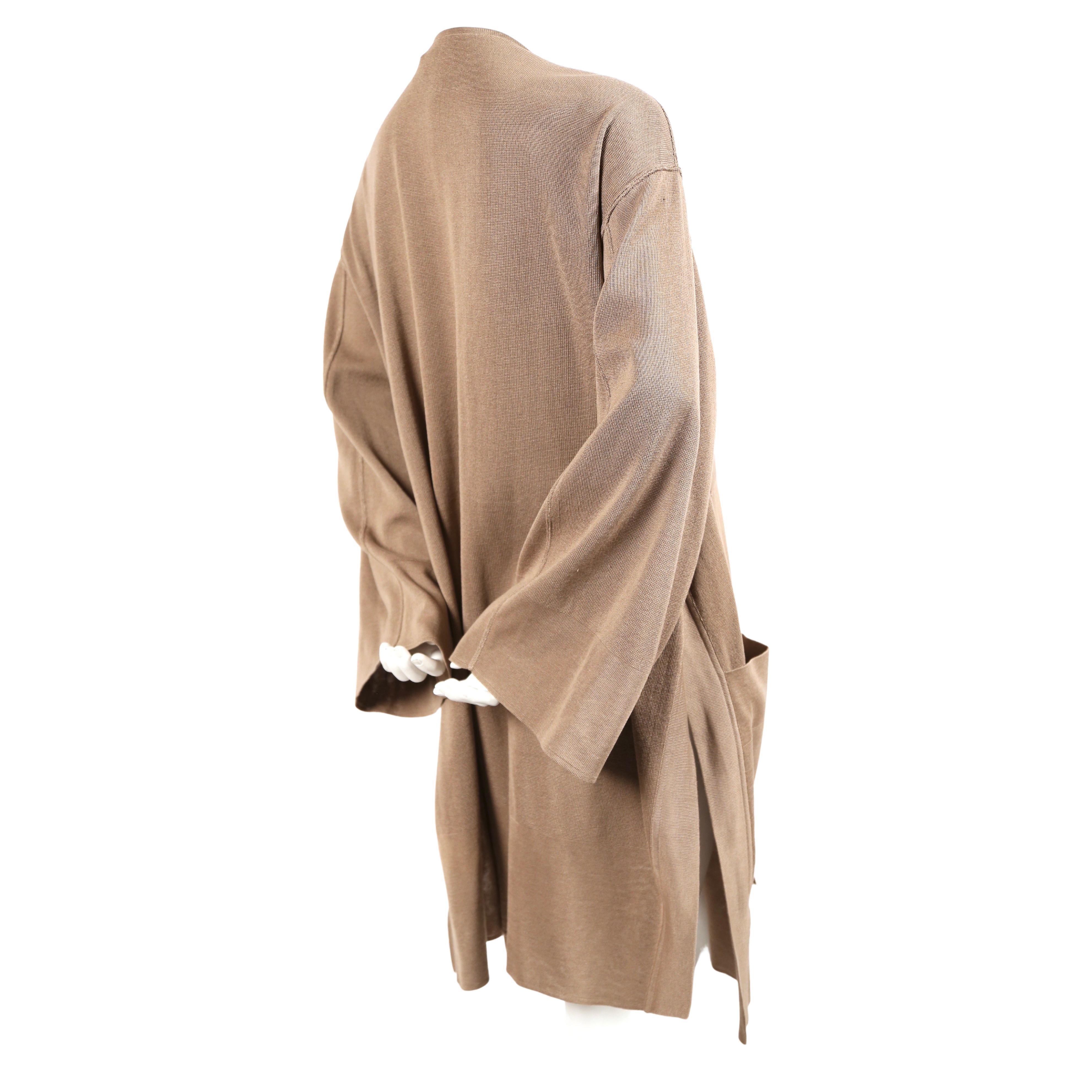 Women's or Men's 1985 AZZEDINE ALAIA oversized tan cardigan sweater coat with pockets For Sale