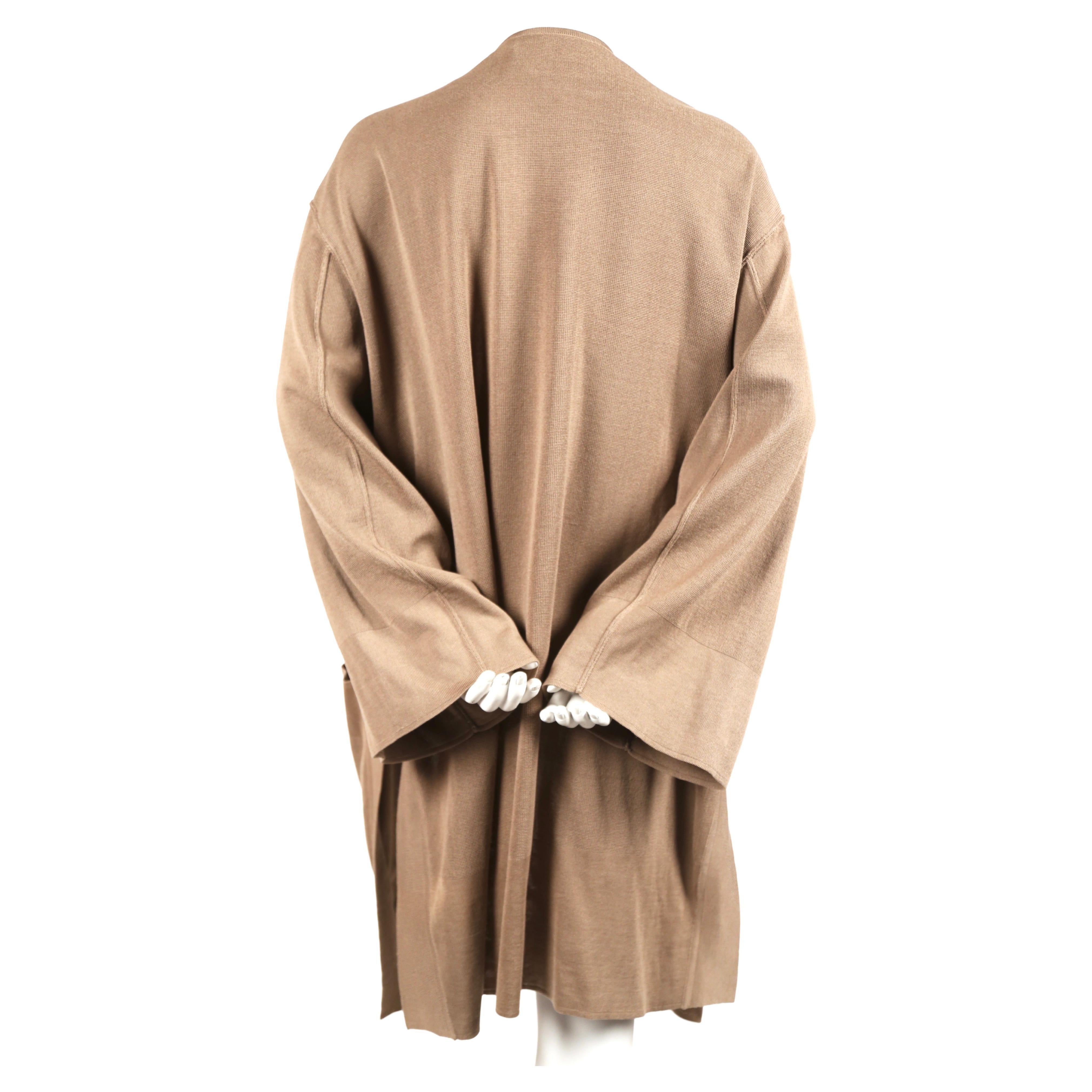 1985 AZZEDINE ALAIA oversized tan cardigan sweater coat with pockets For Sale 1