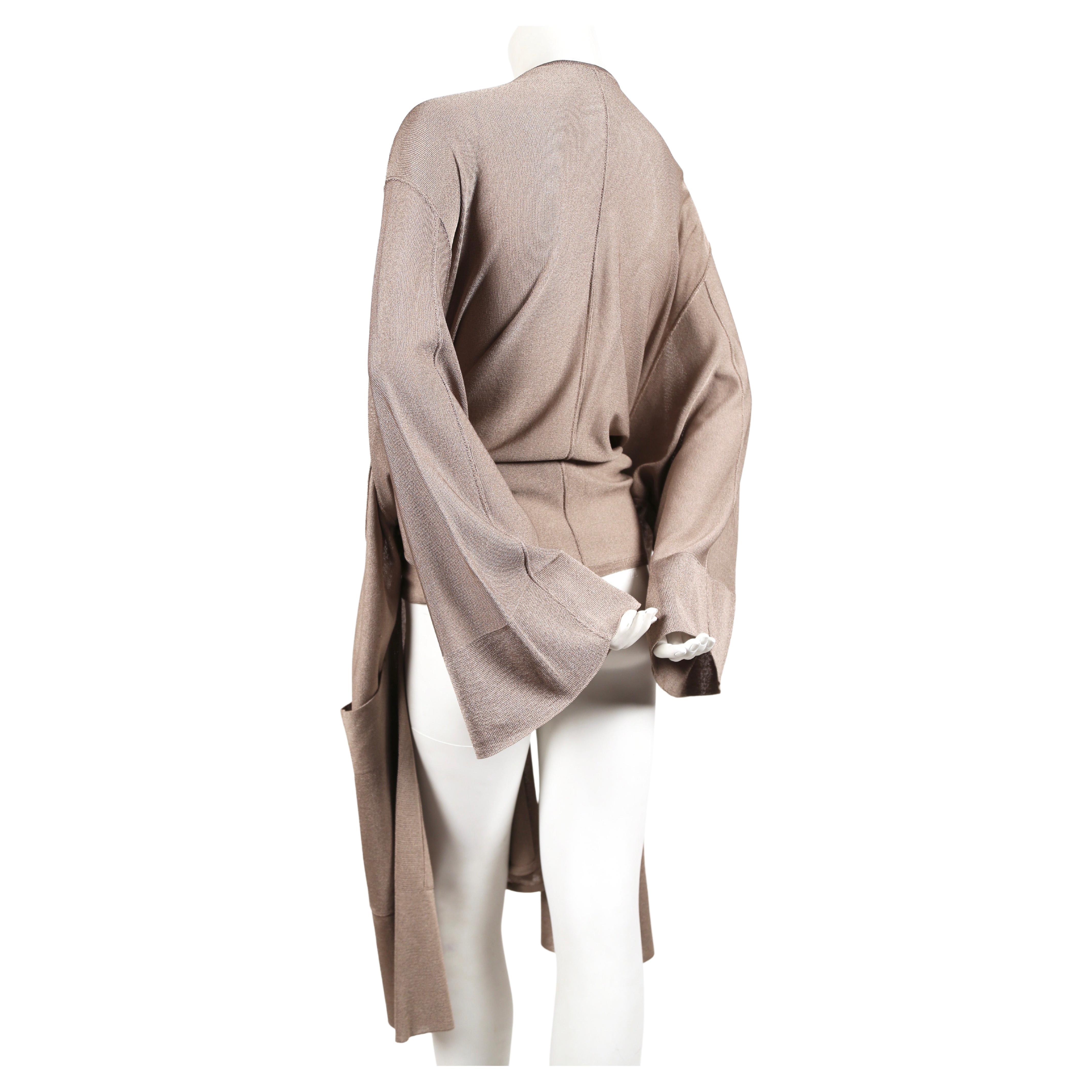 Brown 1985 AZZEDINE ALAIA taupe knit jacket with waist tie For Sale