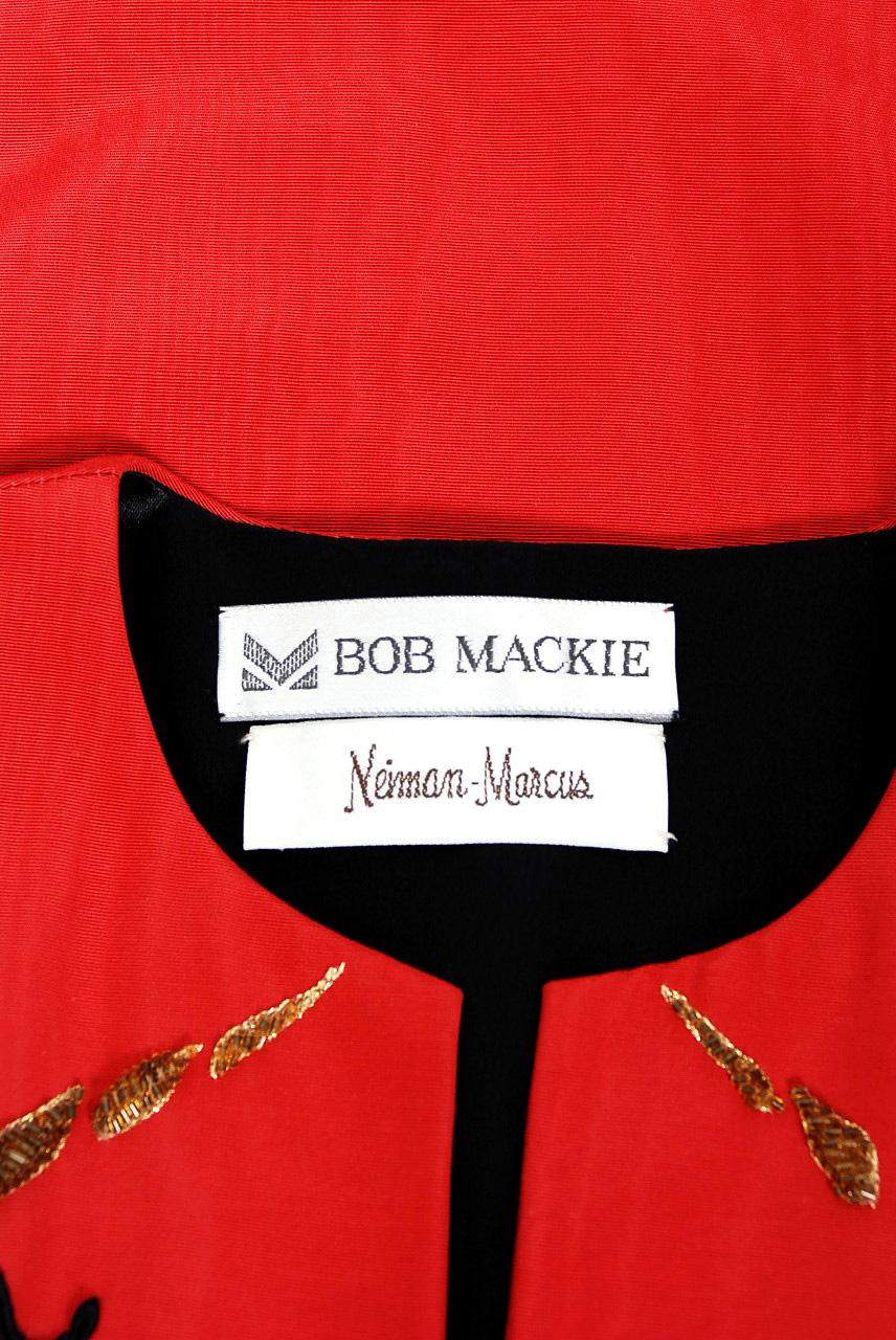 1985 Bob Mackie Beaded Embroidered Unicorn Novelty Red Silk Surrealist Jacket  4