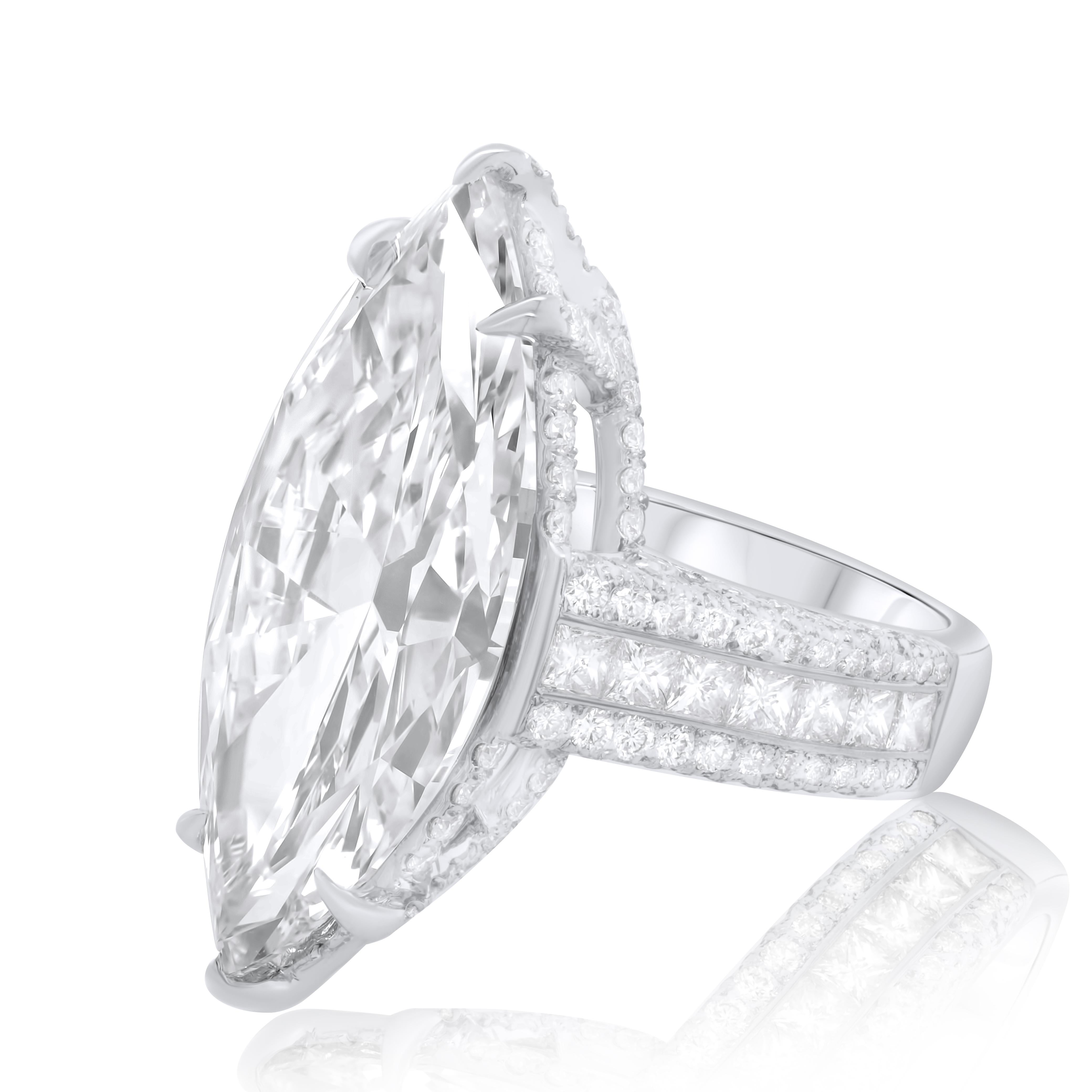 Diana M. 19.85 Carat Marquise Cut Flawless Diamond Ring For Sale 2