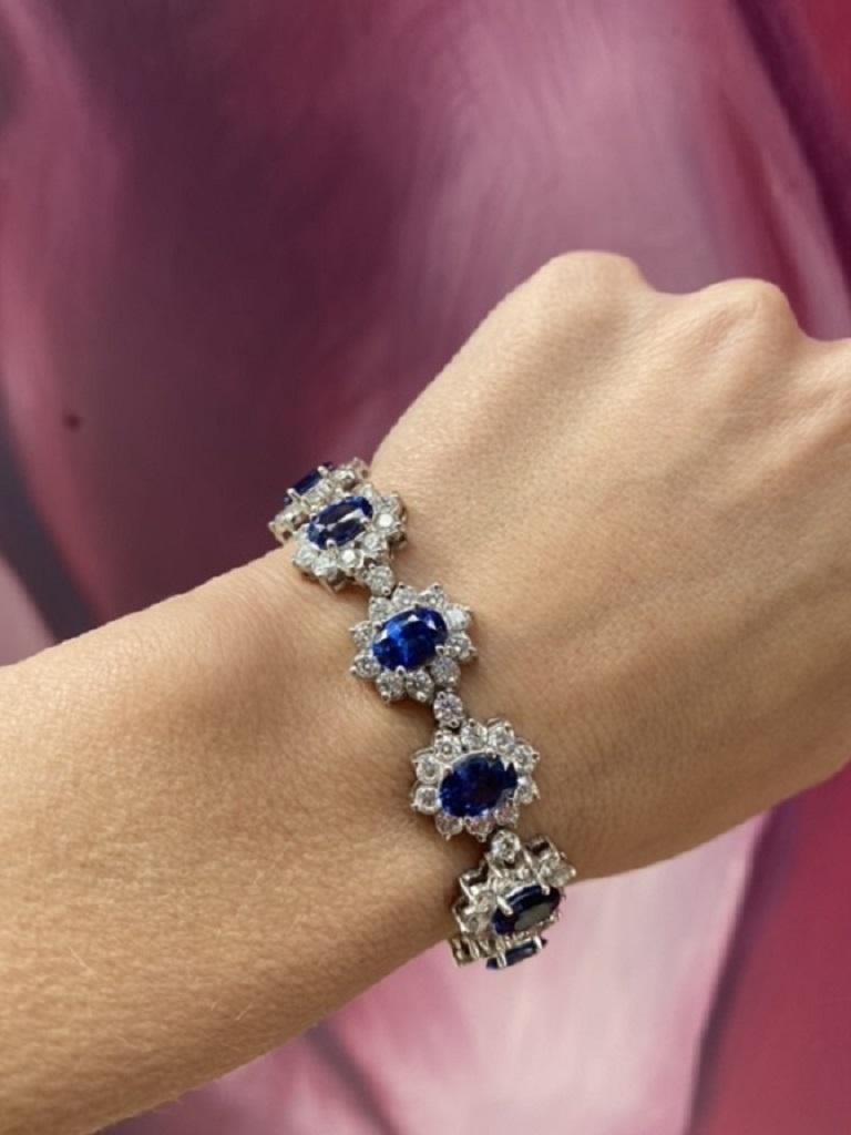 19.85 Carats Oval Sapphires w/ 12.15 Carats Round Diamond Floral Motif Bracelet 1