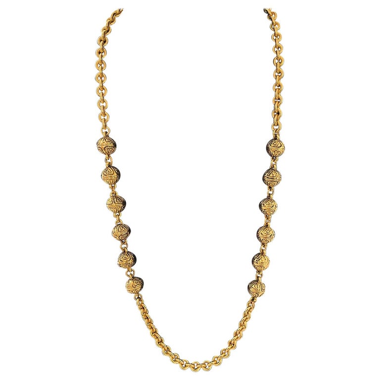 1985 Chanel Gold Tone Chain Link Necklace with Gilded Beads For