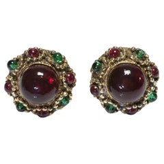 1985 Chanel Gripoix Red and Green Earrings