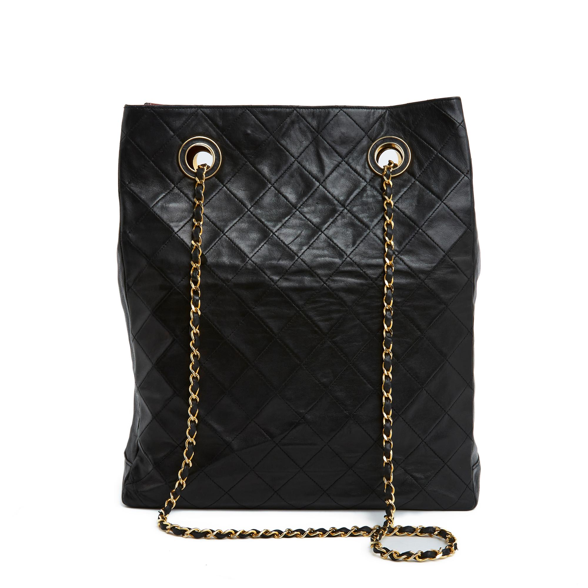 1985 Chanel Haute Couture Timeless Classique Black Tote In Fair Condition For Sale In PARIS, FR