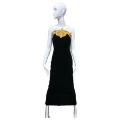 1985 CHANEL Runway Documented Black Velvet Strapless with Gold Lame