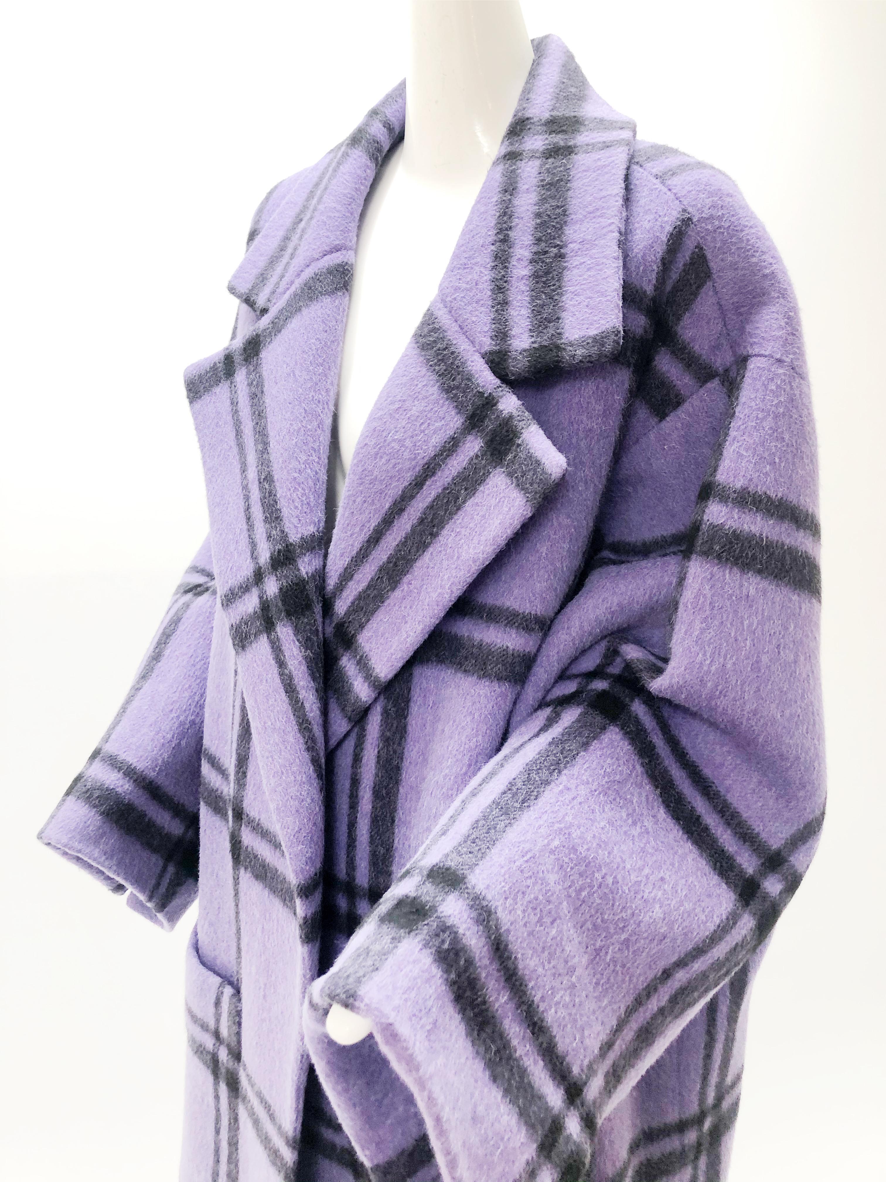 Christian Dior Couture - Manteau pantalon de fenêtre en mohair violet et noir, 1985 Pour femmes en vente