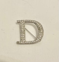 1980s Christian Dior Vintage D Logo Crystal Brooch
