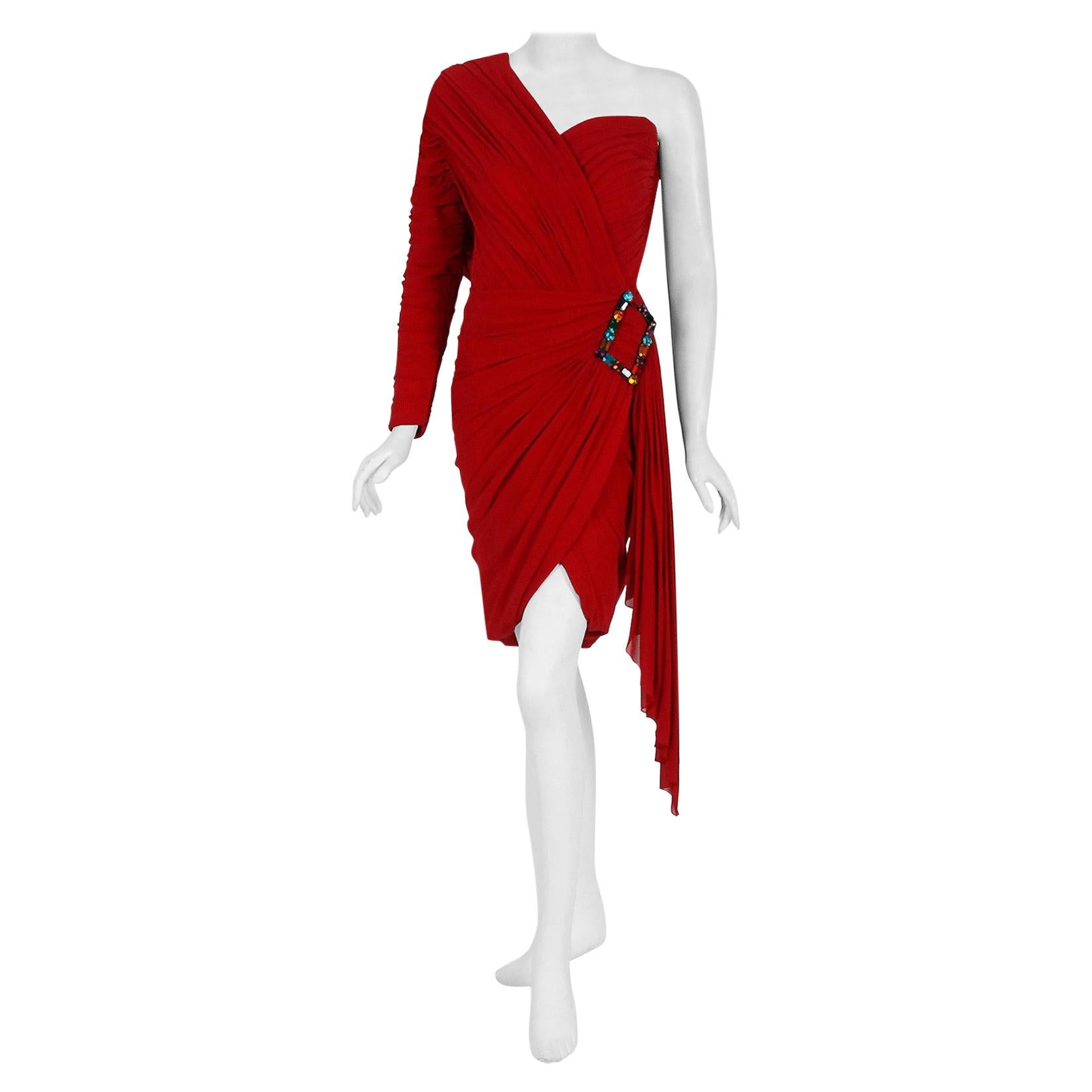 1985 Christian Lacroix for Jean Patou Haute-Couture Silk Asymmetric Hooded Dress