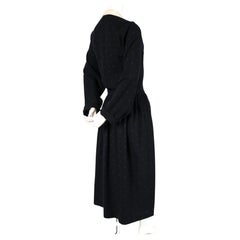 1985 COMME DES GARCONS navy wool draped dress with polka dots