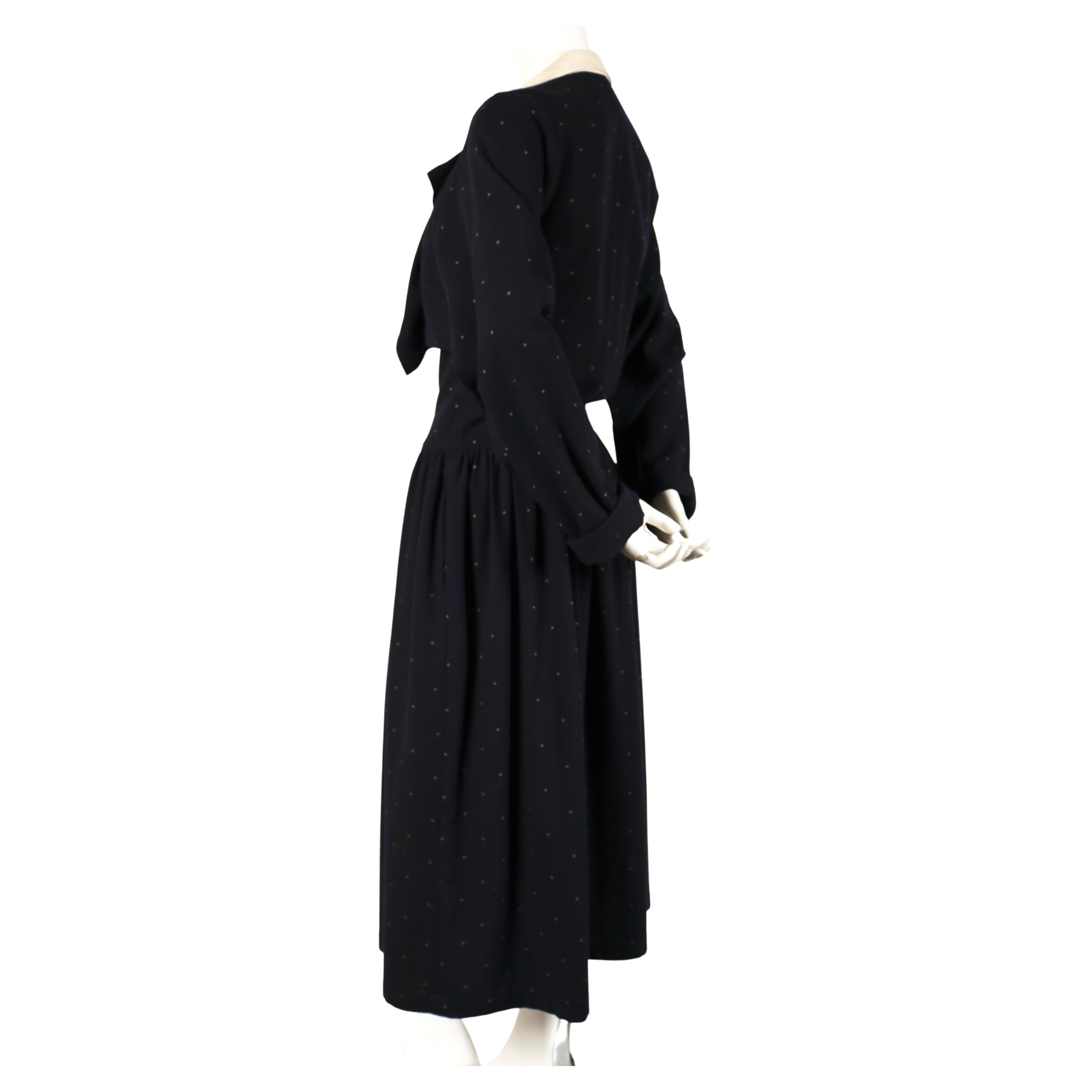 1985 COMME DES GARCONS navy wool draped dress with polka dots In Good Condition In San Fransisco, CA