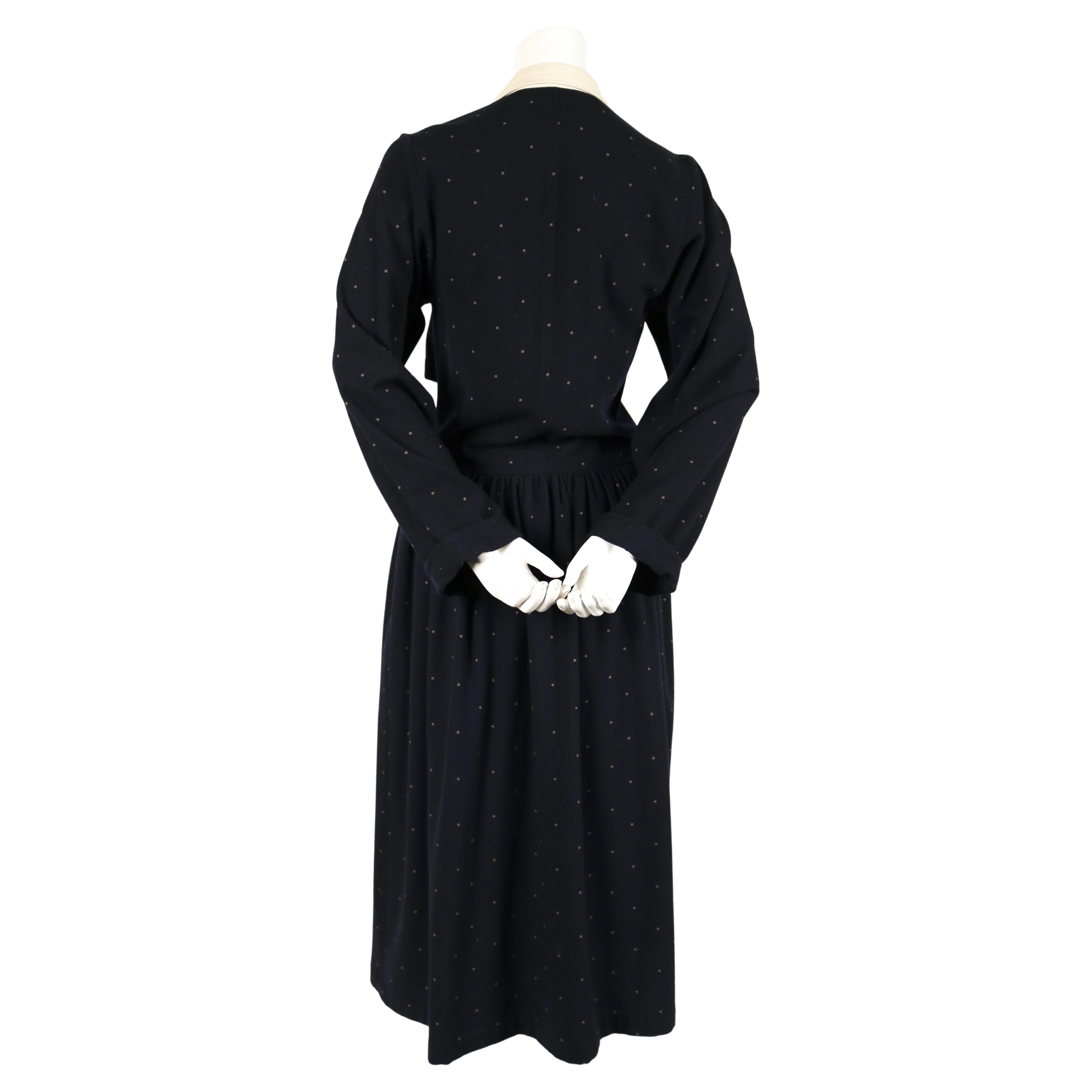 1985 COMME DES GARCONS navy wool draped dress with polka dots 1