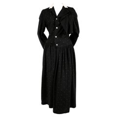 Vintage 1985 COMME DES GARCONS navy wool draped dress with polka dots